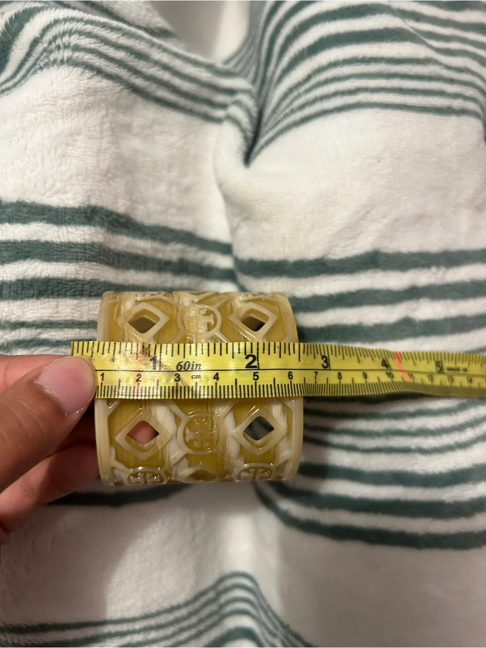 Tory Burch Yellow Carved Resin Logo Cuff Bracelet